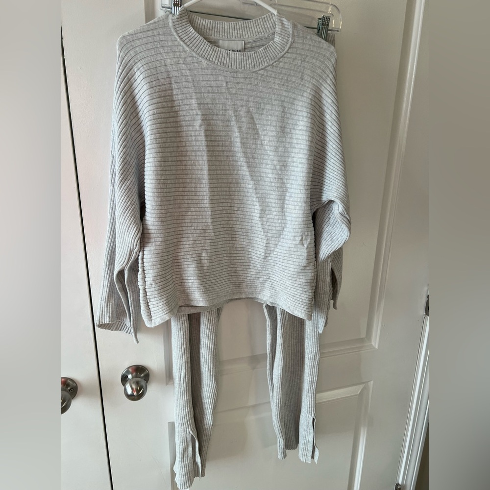 Pink Rose Light Gray Ribbed Set